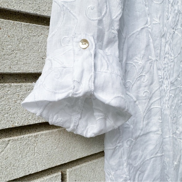 Kenar White 100% Linen Embroidered Tunic Top M V-Neck 3/4 Sleeve Boho Beach - Picture 6 of 8